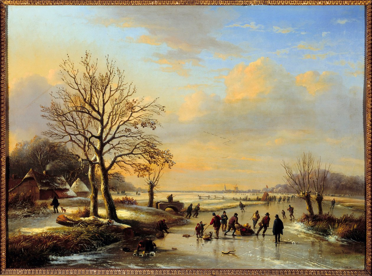 Łyżwiarze. Obraz Louisa Verwee (1807-1877) autorstwa Louis Verwee