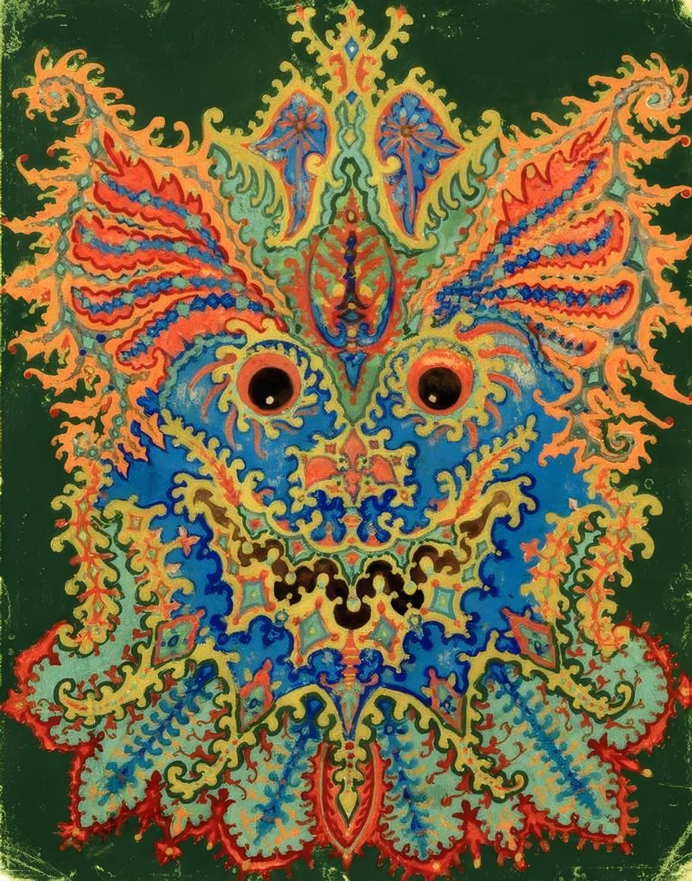 Koty z kalejdoskopu: Wzór kota na zielonym tle autorstwa Louis Wain
