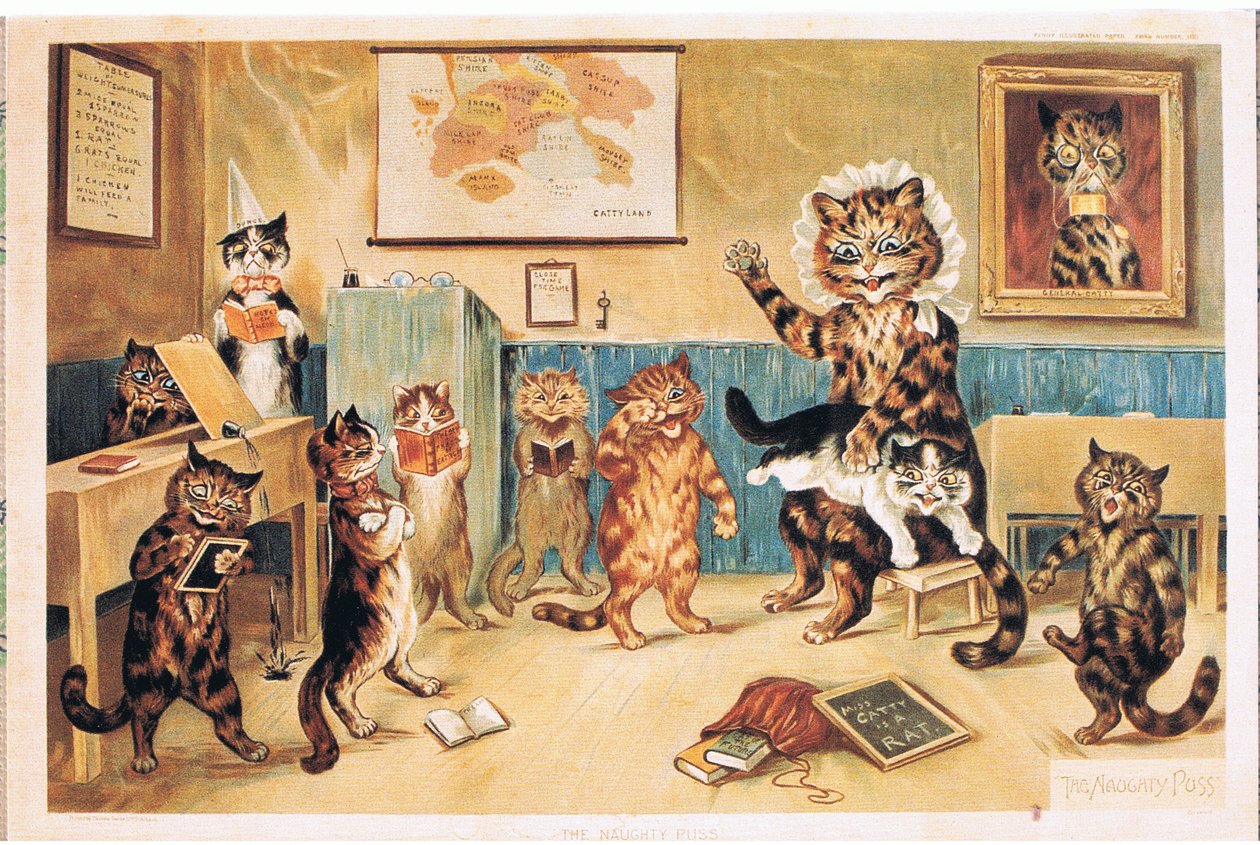 Niegrzeczny kot, pocztówka, lata 60. autorstwa Louis Wain