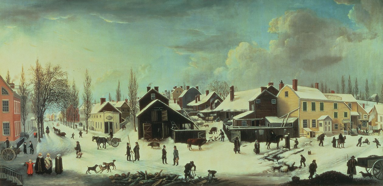 Scena zimowa w Brooklynie, ok. 1817 r. autorstwa Louisa Ann Coleman