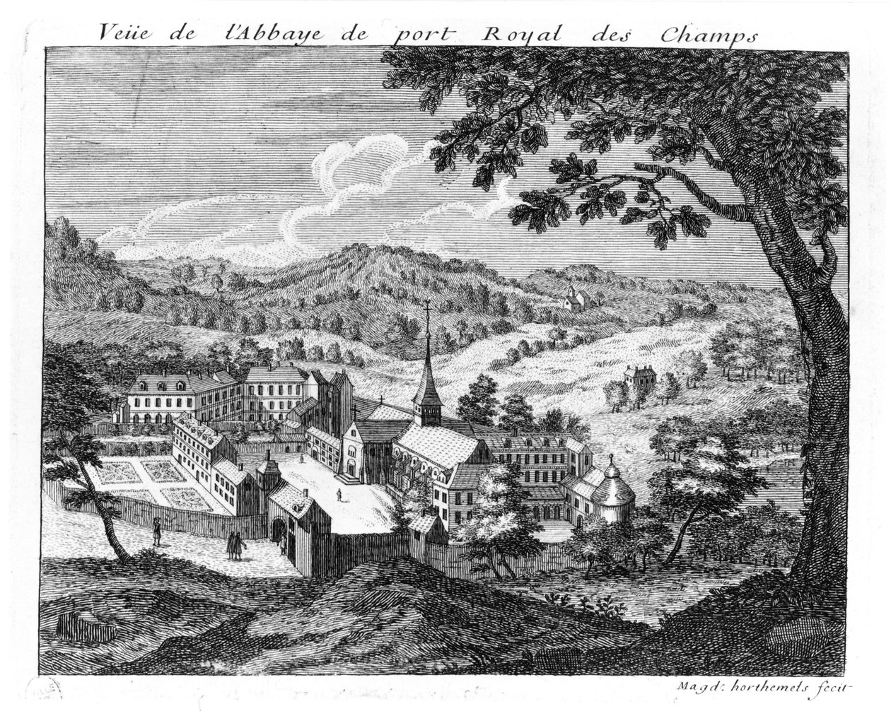 Widok ogólny opactwa Port-Royal des Champs, 1709 autorstwa Louise Madelaine Cochin