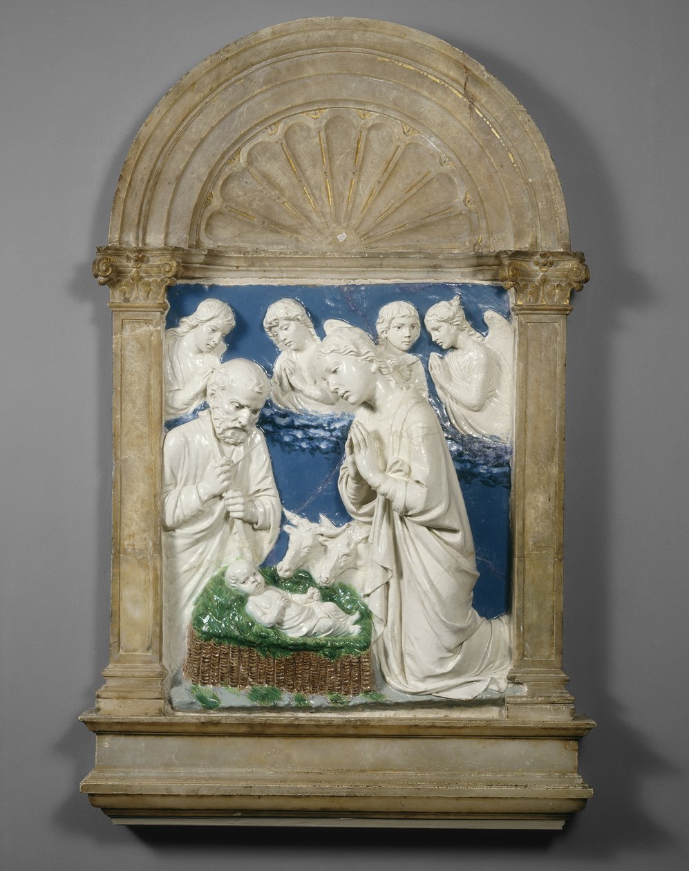 Narodzenia, ok. 1460 (glazurowana terakota) autorstwa Luca Della Robbia