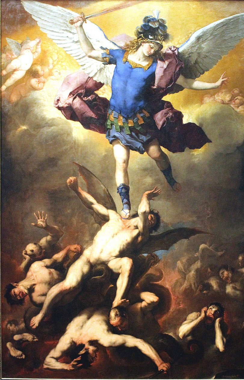 Archanioł Michał obala odstępcze anioły autorstwa Luca Giordano