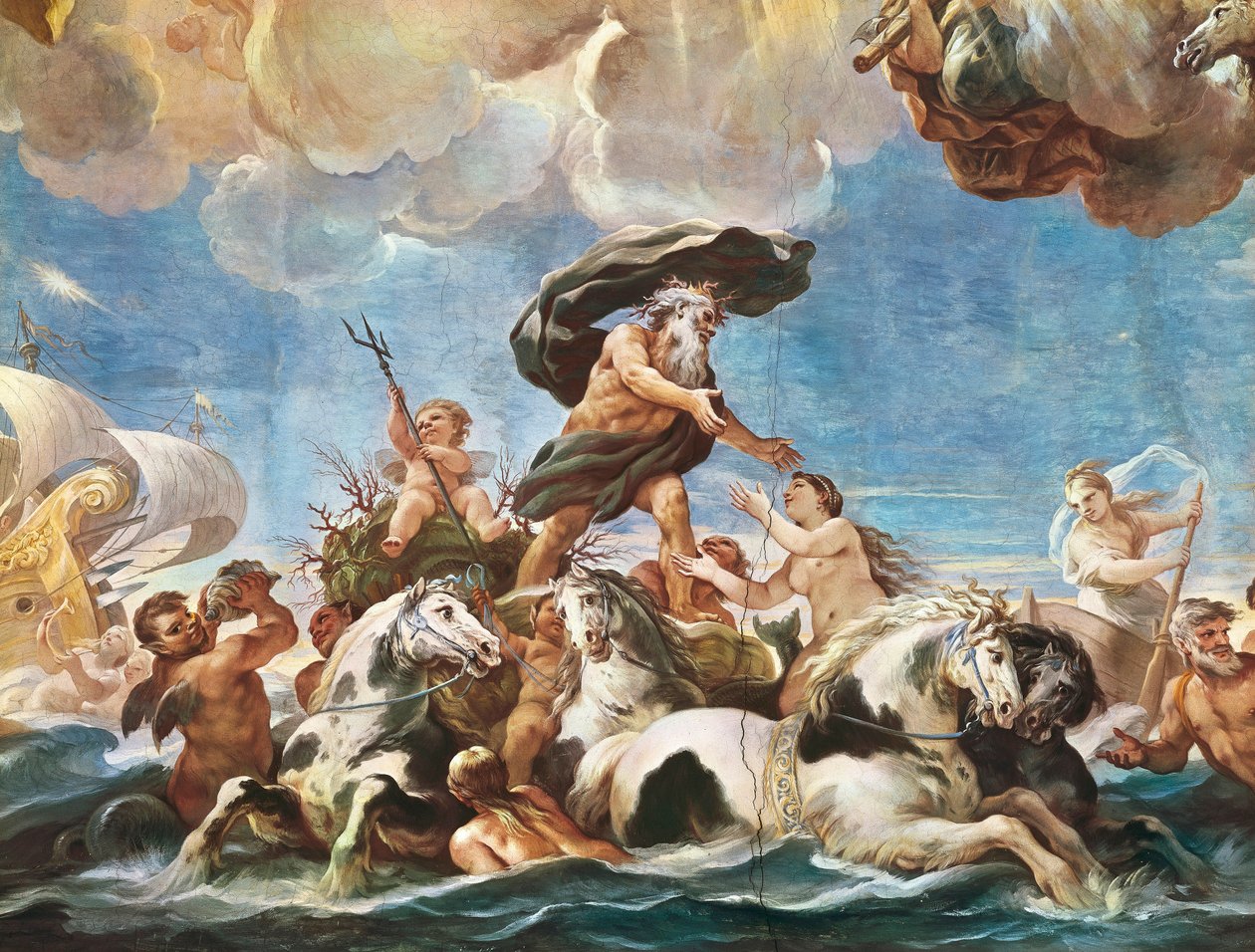 Neptun, detal (fresk) autorstwa Luca Giordano
