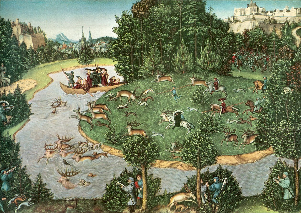 Polowanie na jelenie z elektorem Fryderykiem Mądrym autorstwa Lucas Cranach the Elder