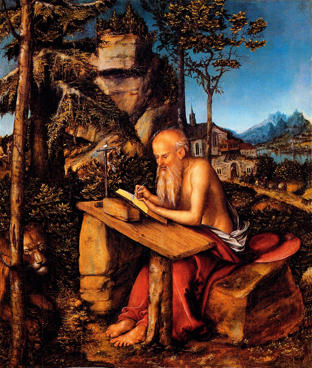 Święty Hieronim na pustyni / Święty Hieronim piszący w krajobrazie autorstwa Lucas Cranach the Elder