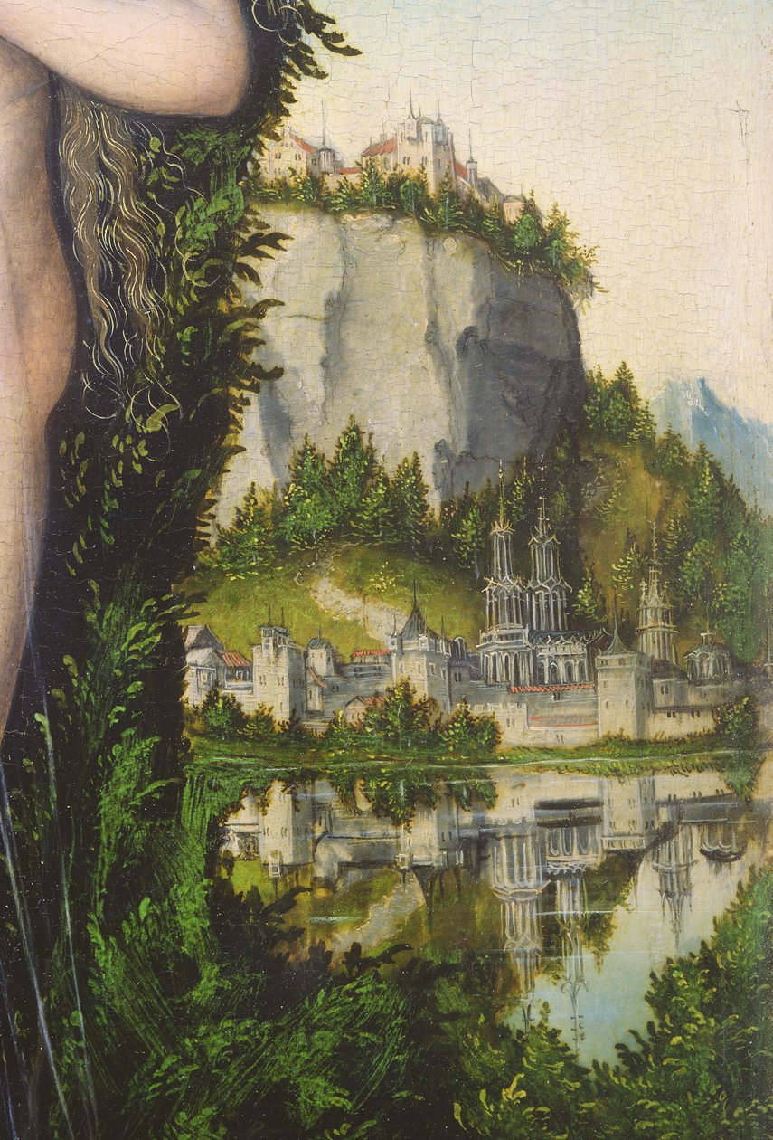 Wenus stojąca w pejzażu, detal pejzażu, 1529, autorstwa Lucas Cranach the Elder