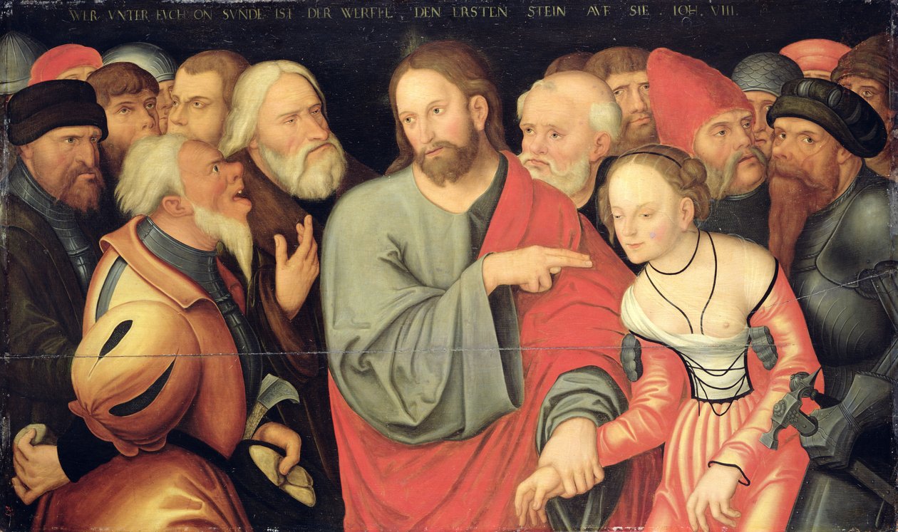 Chrystus i cudzołożnica autorstwa Lucas the Younger studio of Cranach