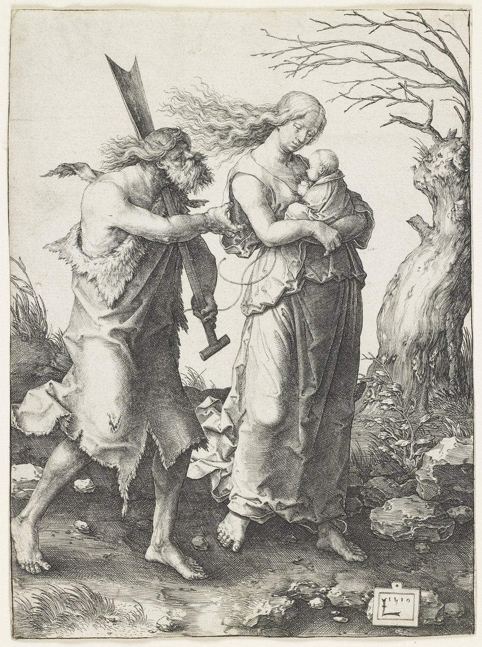 Adam i Ewa po ich wygnaniu z raju, 1510 autorstwa Lucas van Leyden