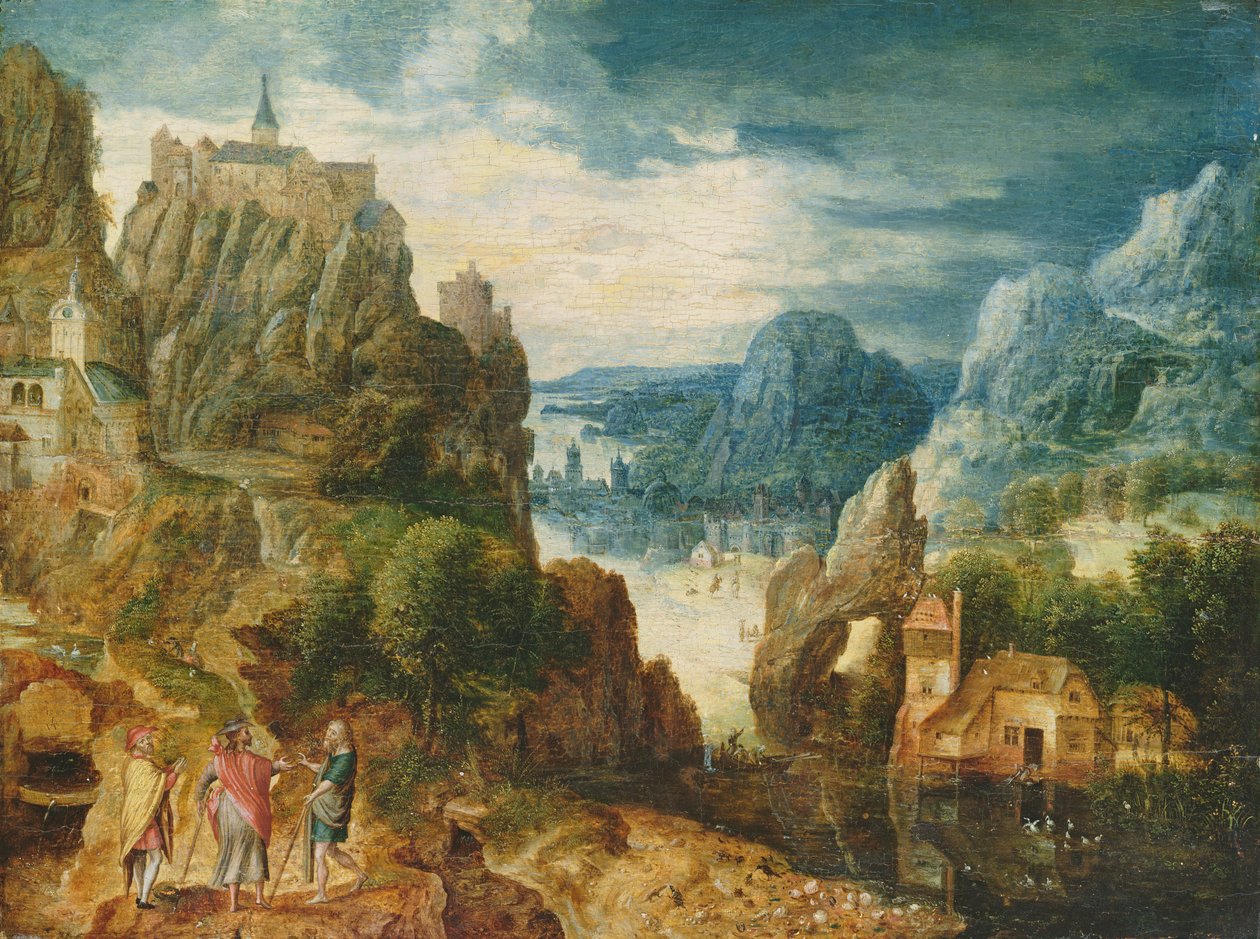 Krajobraz górski z drogą do Emaus, 1597 autorstwa Lucas van Valckenborch