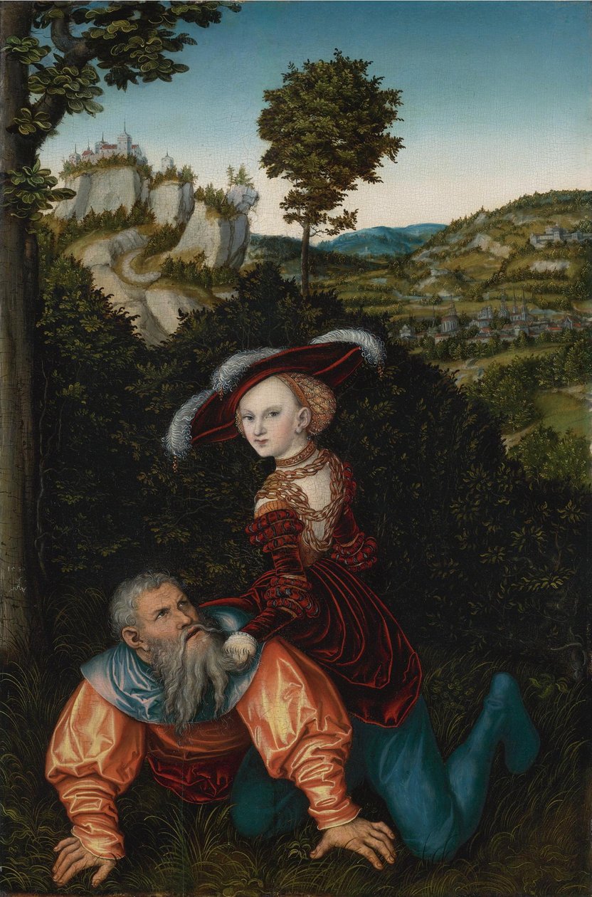 Arystoteles i Phyllis, 1530 autorstwa Lucas Cranach the Elder