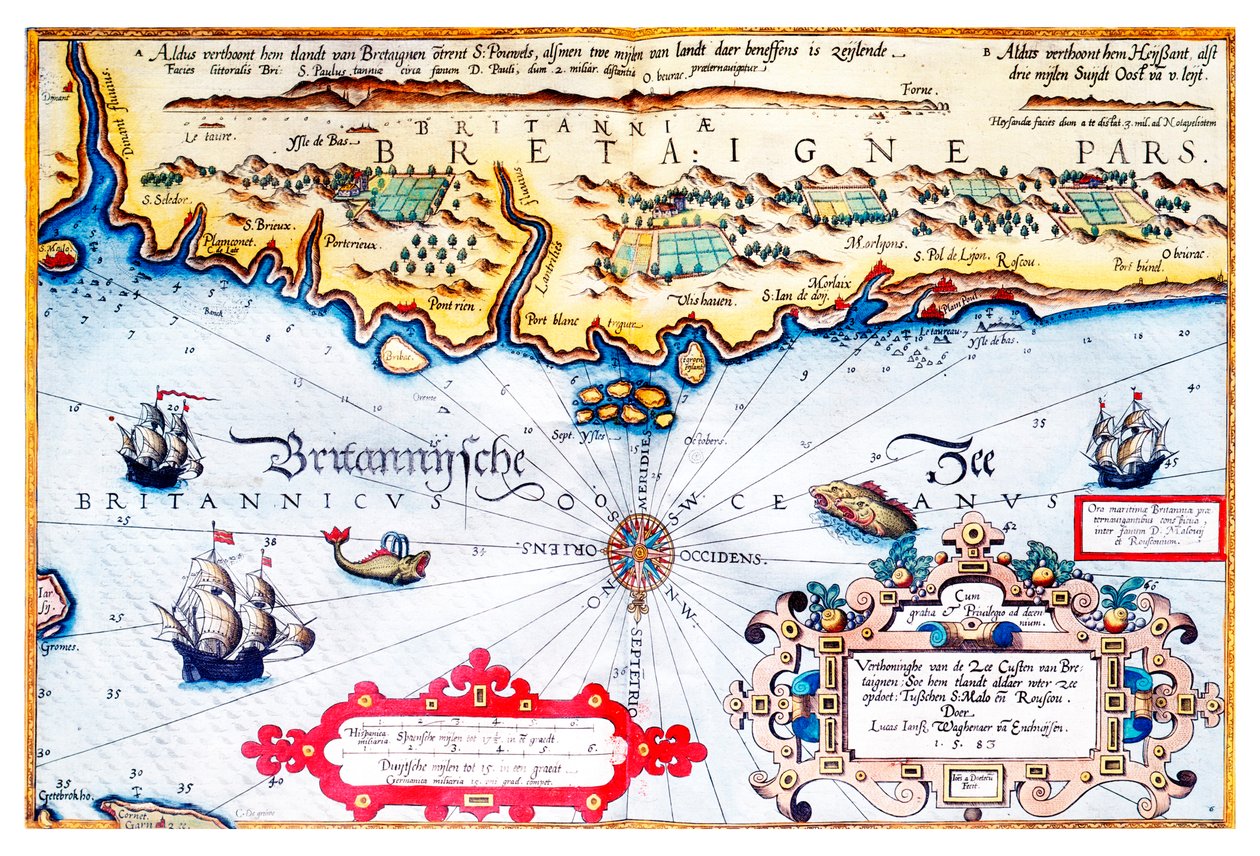 Mapa nawigacyjna wybrzeża Bretanii autorstwa Lucas Janszoon Waghenaer