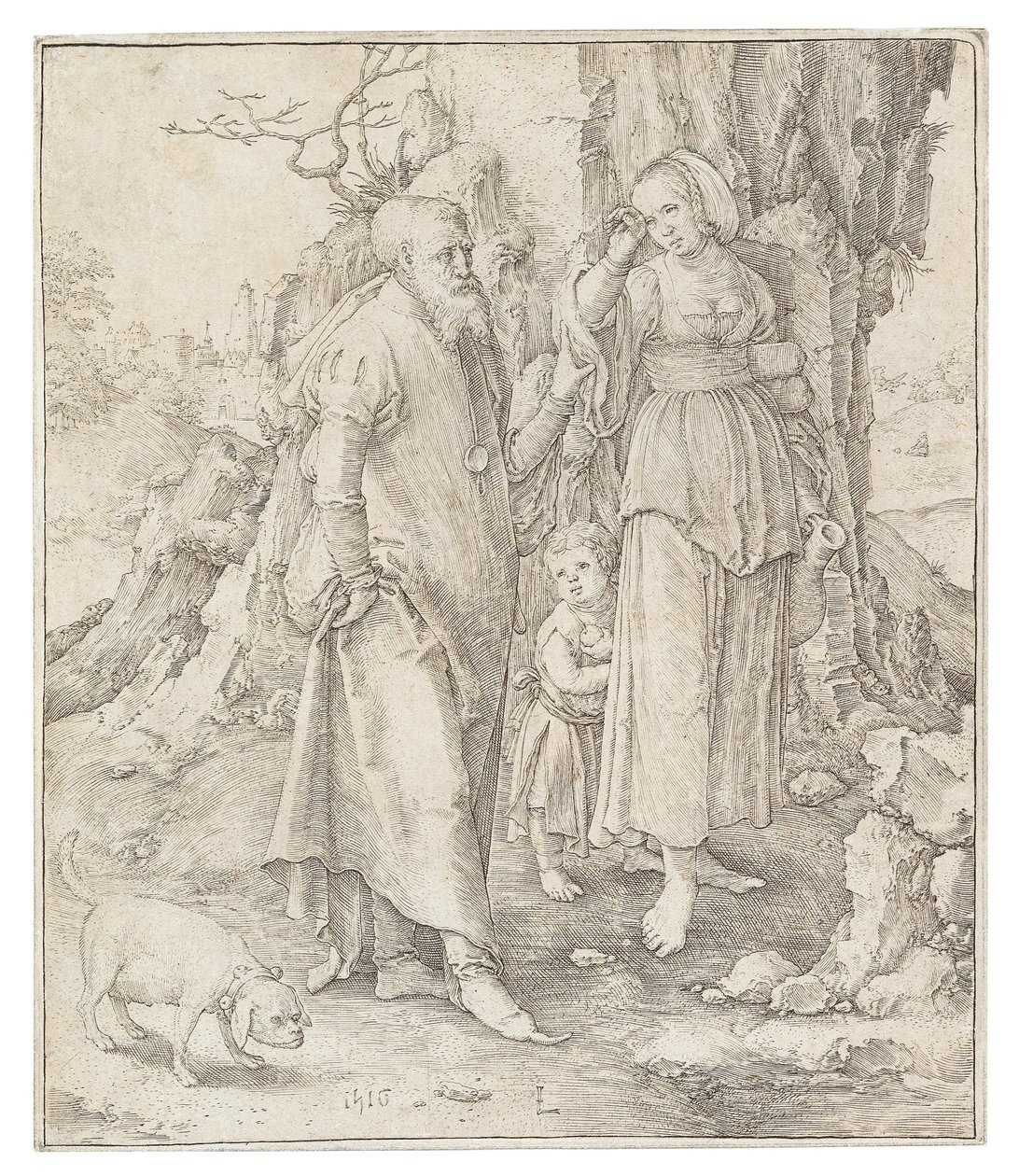 Odrzucenie Hagar, 1516. autorstwa Lucas Leyden van