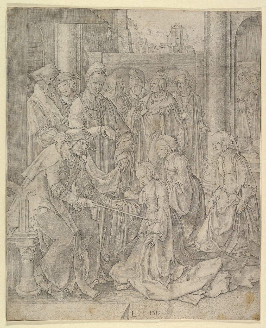 Estera przed Aswerusem, 1518. autorstwa Lucas van Leyden
