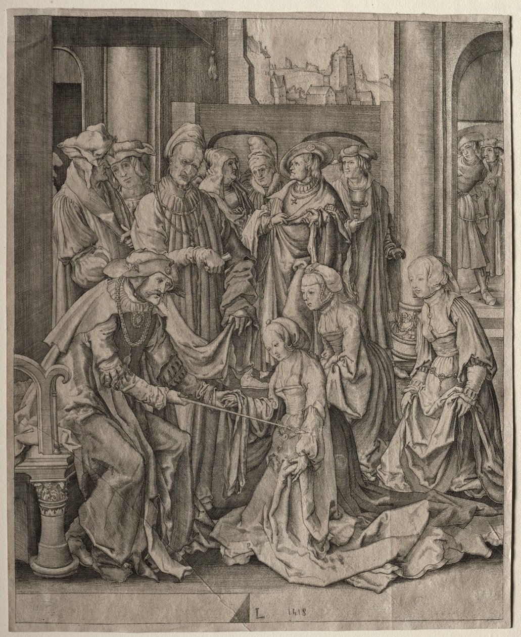 Estera przed Aswerusem, 1518. autorstwa Lucas van Leyden