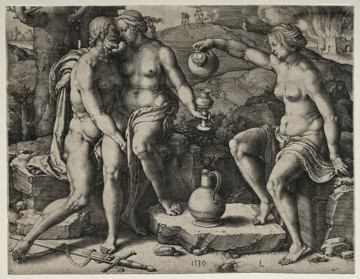 Lot i jego córki, 1530. autorstwa Lucas van Leyden