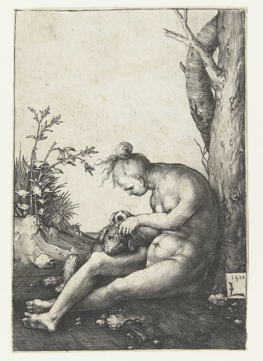 Naga kobieta z psem autorstwa Lucas van Leyden