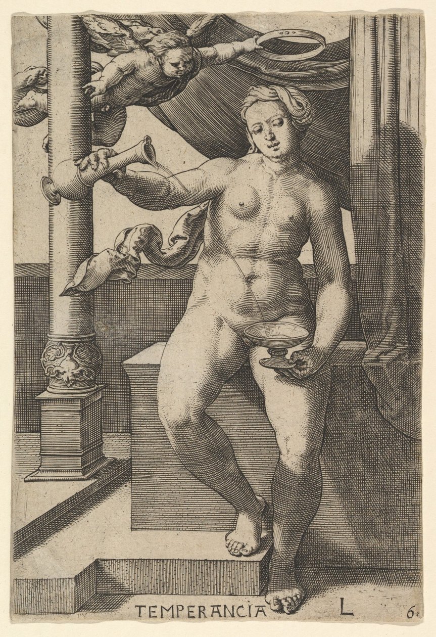 Wstrzemięźliwość Temperancia, 1530. autorstwa Lucas van Leyden