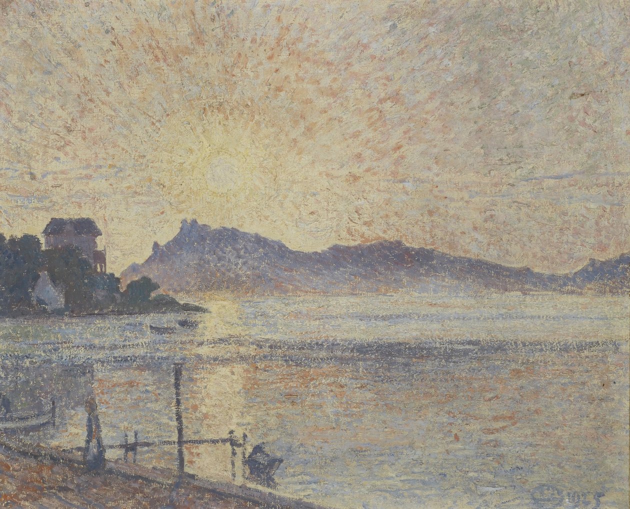 La Pointe de Cougussa, zachód słońca, 1925 autorstwa Lucien Pissarro