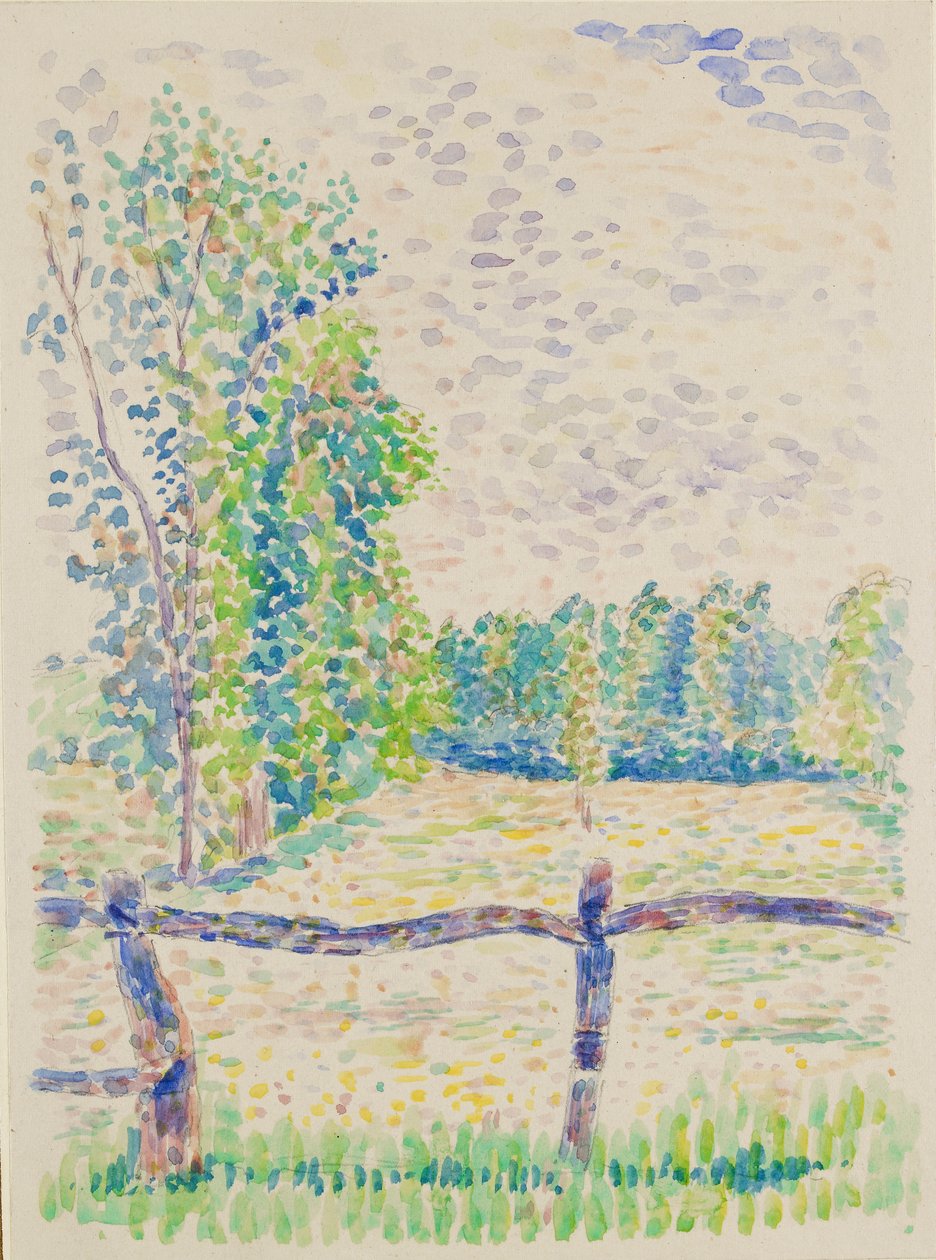 La Barriere, Eragny Meadows, ok. 1886 r. autorstwa Lucien Pissarro