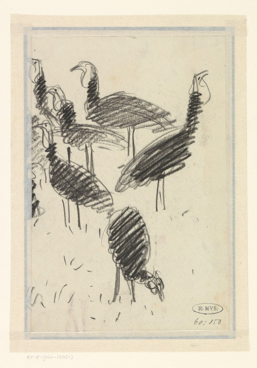 Sześć ptaków autorstwa Lucien Pissarro