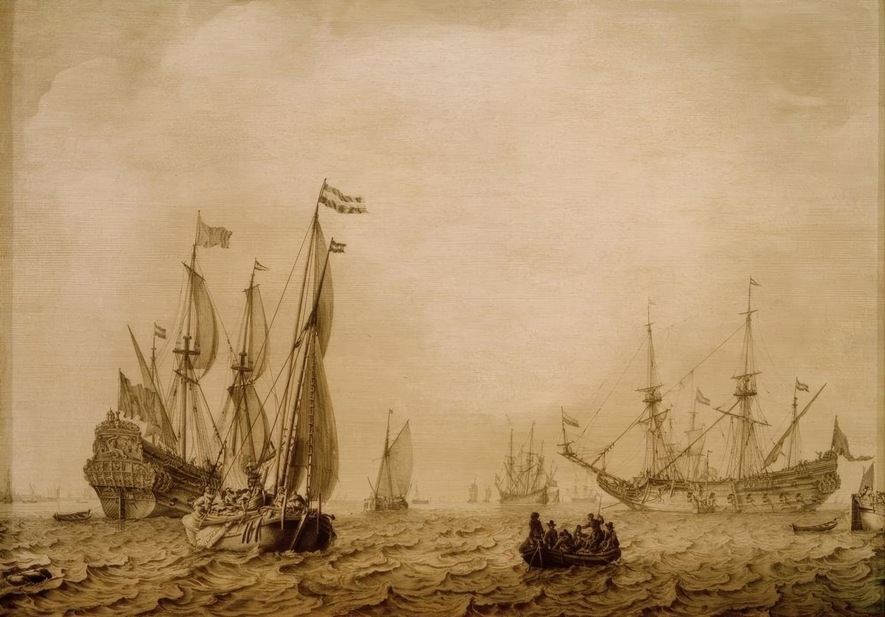 Statki na redzie Vlissingen (?) autorstwa Ludolf Backhuysen
