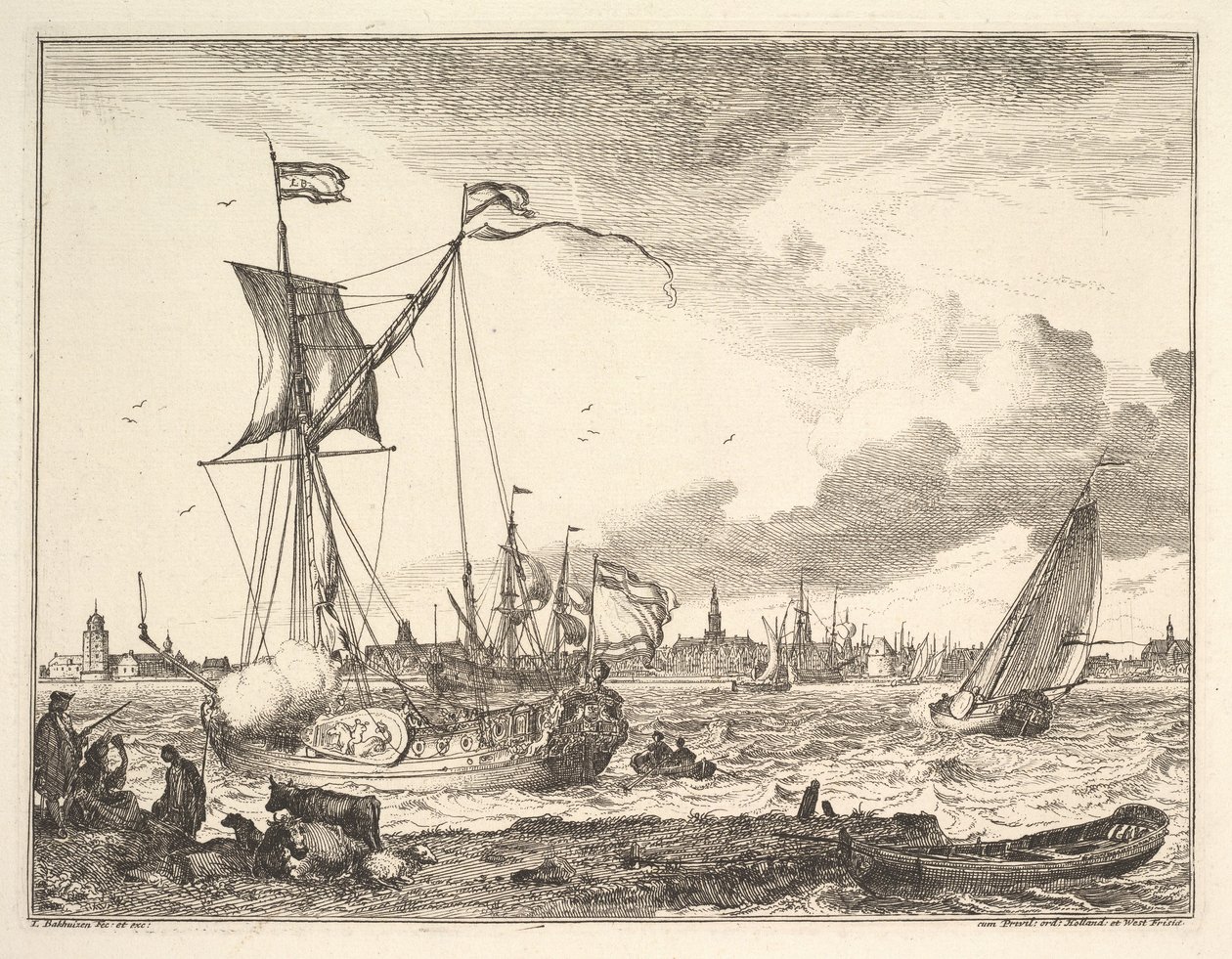Scena portowa. autorstwa Ludolf Backhuysen I