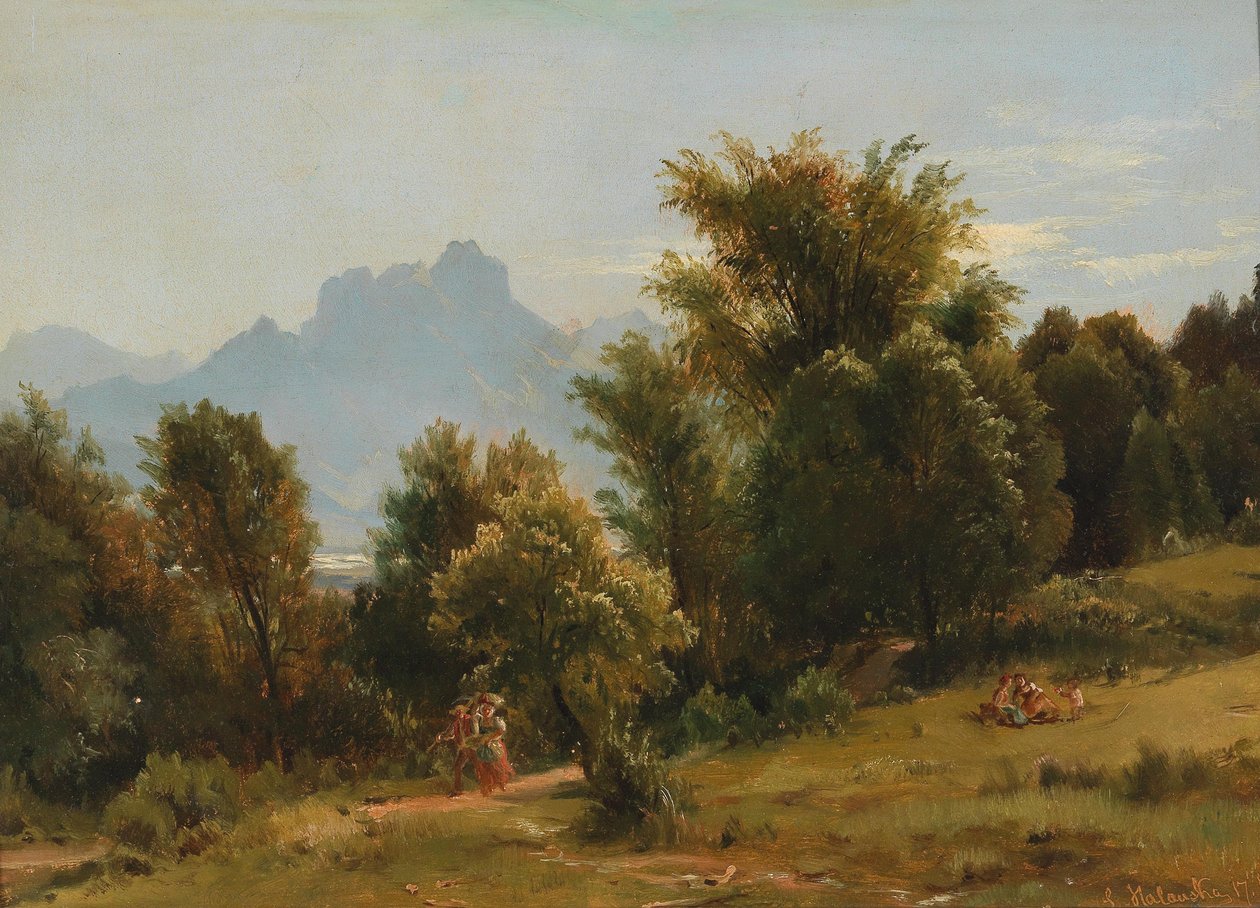 Scena z drzewami w pobliżu Brannenburga, Bawaria autorstwa Ludwig Halauska