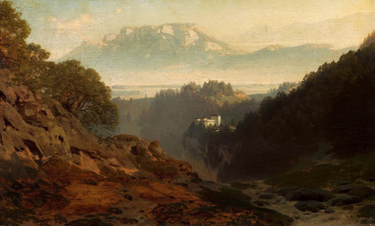 Górski krajobraz z zamkiem. autorstwa Ludwig Willroider