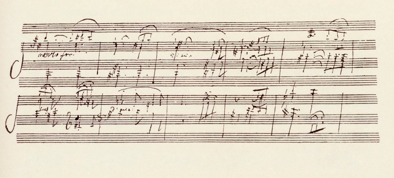 Fragment rękopisu Sonaty Beethovena w A, Opus 101 (pióro i atrament) autorstwa Ludwig van Beethoven
