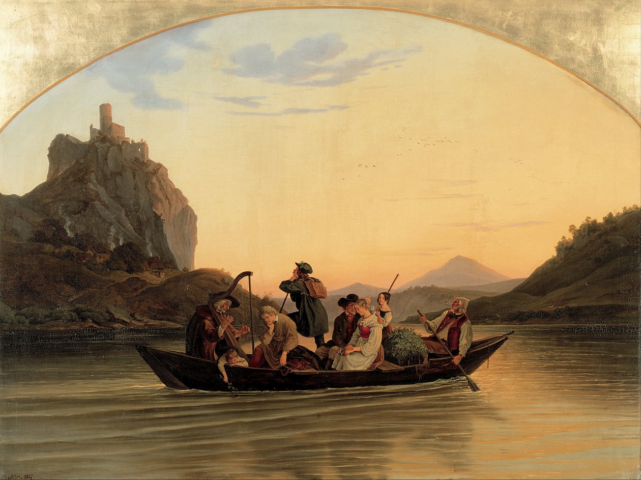 Przeprawa w Schreckenstein, 1837 autorstwa Ludwig Adrian Richter