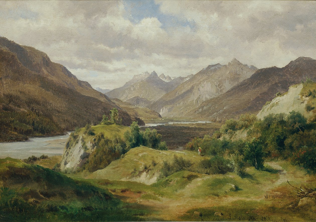 dolina z górami autorstwa Ludwig Halauska