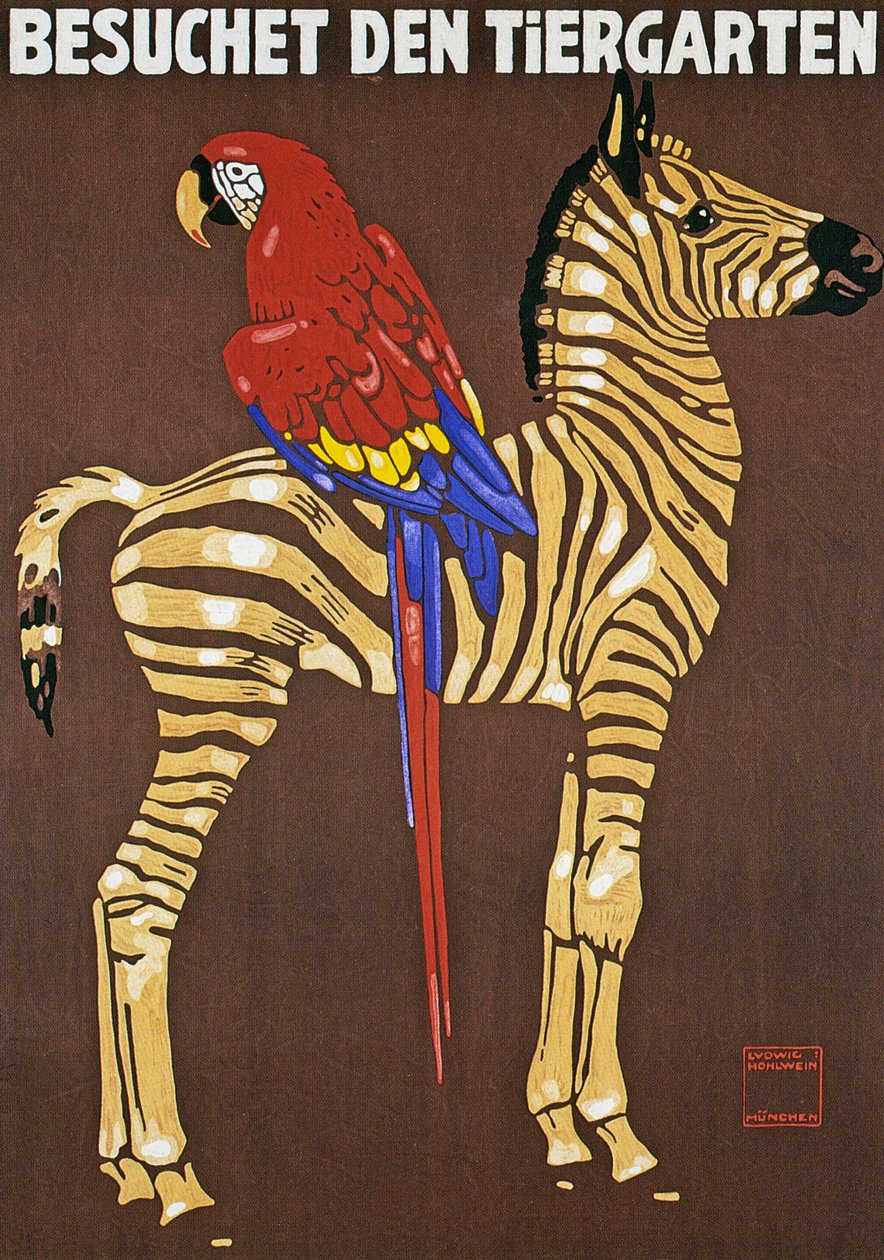 Plakat reklamujący ogród zoologiczny Hellabrunn w Monachium autorstwa Ludwig Hohlwein
