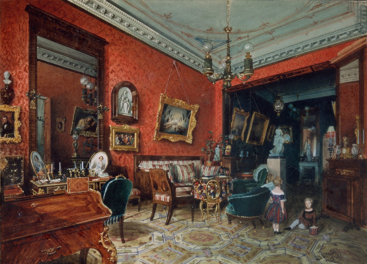 Salon, lata 40. XIX wieku autorstwa Ludwig Premazzi
