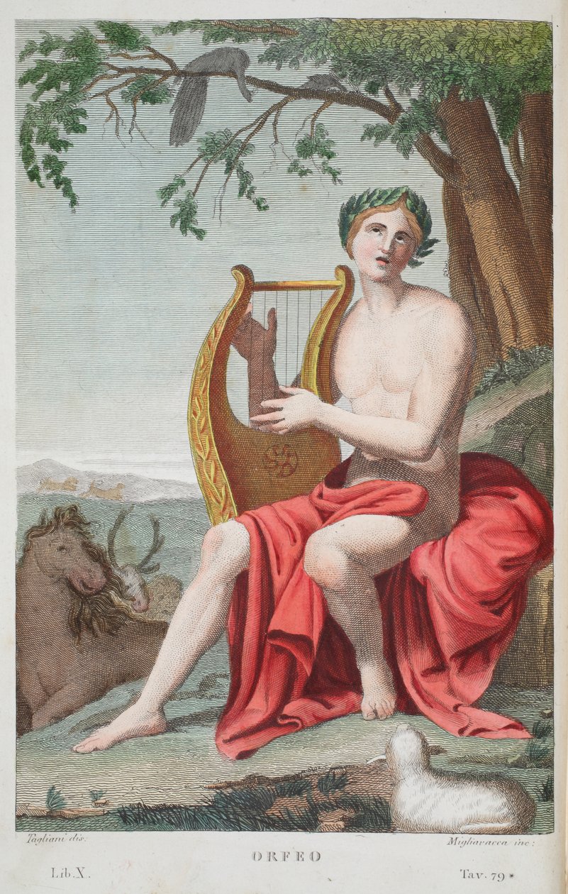 Orfeusz lub Orfeusz, ilustracja z Metamorfoz Owidiusza, Florencja, 1832 (rycina ręcznie kolorowana) autorstwa Luigi Ademollo