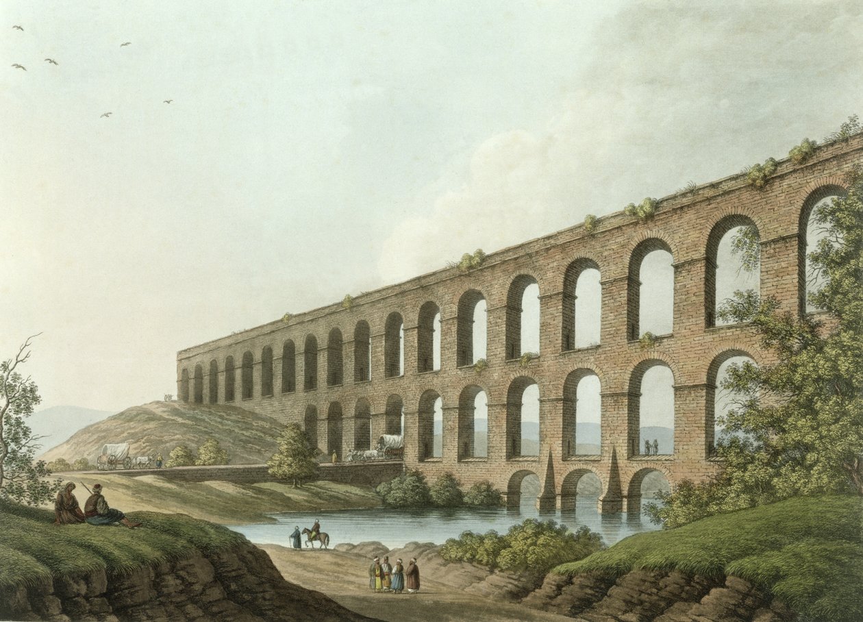 Akwedukt koło Belgradu, Serbia, tablica 6 z "Widoków w dominiach osmańskich", wyd. R. Bowyer, 1809 (akwatinta) autorstwa Luigi Mayer