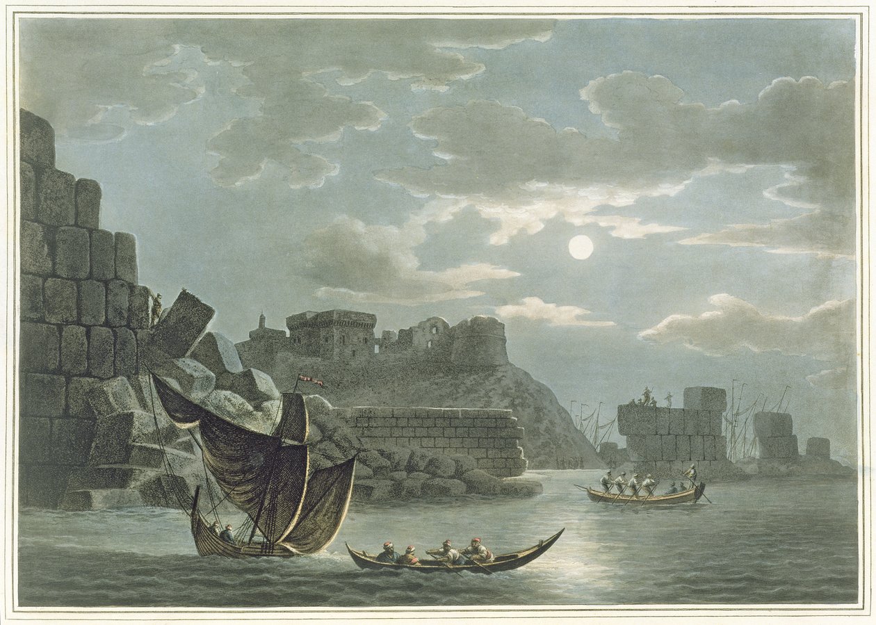 Wyspa Tortosa, w Syrii, z „Widoków w dominiach osmańskich”, 1810 (kolorowa akwatinta) autorstwa Luigi Mayer