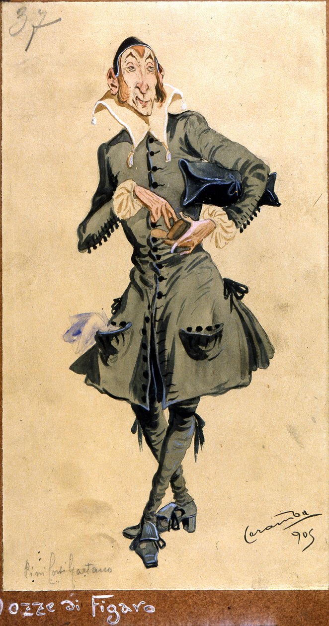 Projekt kostiumu dla Basilio z „Wesela Figara”, 1905 autorstwa Luigi Sapelli Caramba