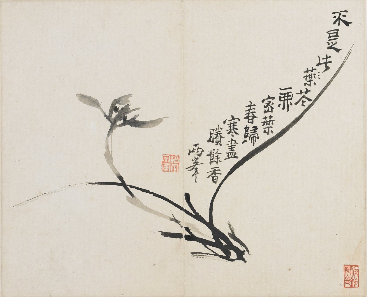 Krajobrazy, kwiaty i ptaki: Orchidea, dynastia Qing, 1780 (tusz na papierze) autorstwa Luo Ping