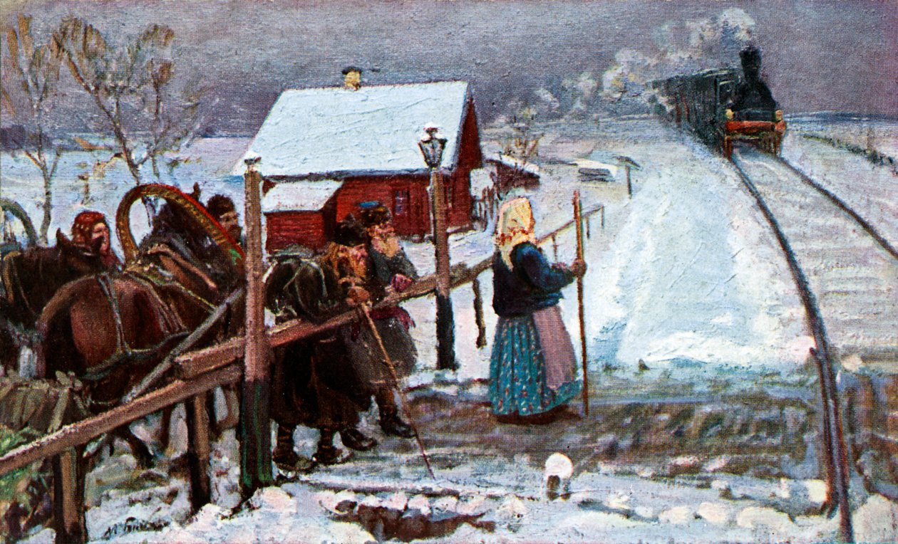 Pociąg parowy w Rosji autorstwa M. Bosquine
