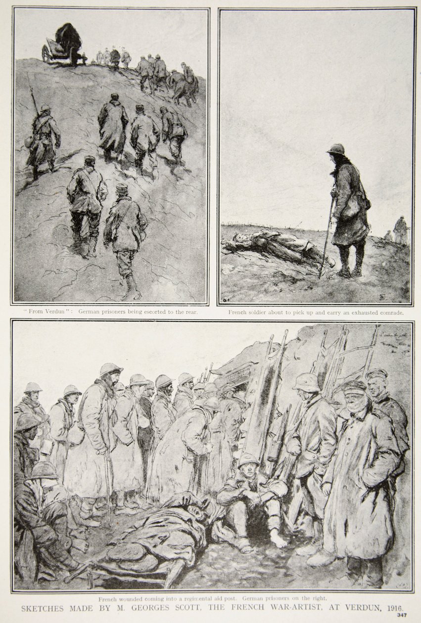 Szkice wykonane przez francuskiego artystę wojennego w Verdun, 1916 autorstwa M. Georges Scott