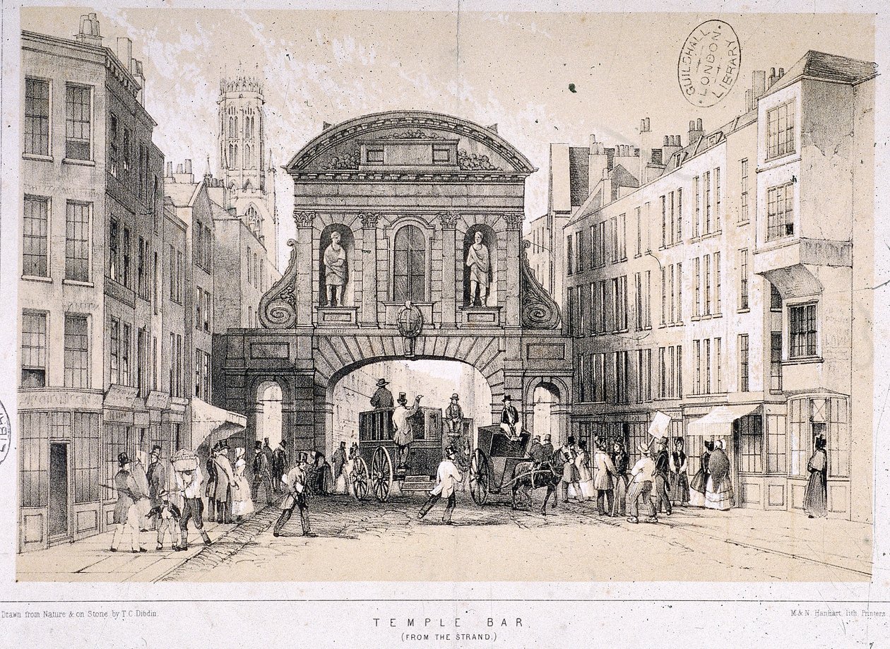 Temple Bar, Londyn, c1845 autorstwa M and N Hanhart