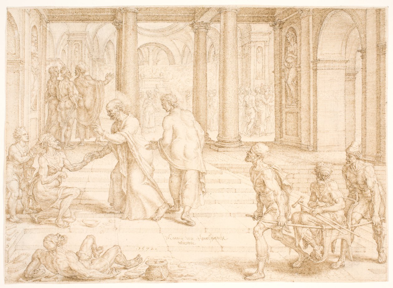Piotr uzdrawia baranka autorstwa Maarten van Heemskerck