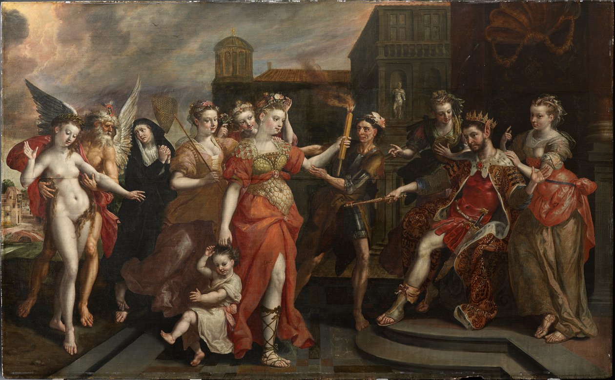 Kalumnia Apelles, koniec lat 90. XVI wieku. autorstwa Maerten Vos de