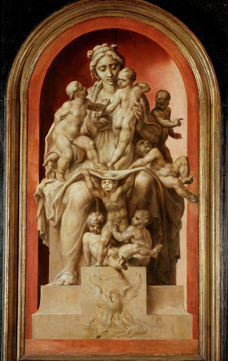 Caritas. Grisaille, dąb ... autorstwa Maerten van Heemskerck