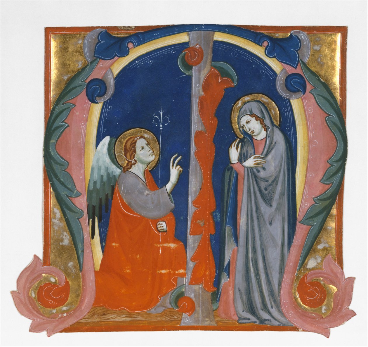 Zwiastowanie w inicjale M, ca. 1310-15. autorstwa Maestro Daddesco