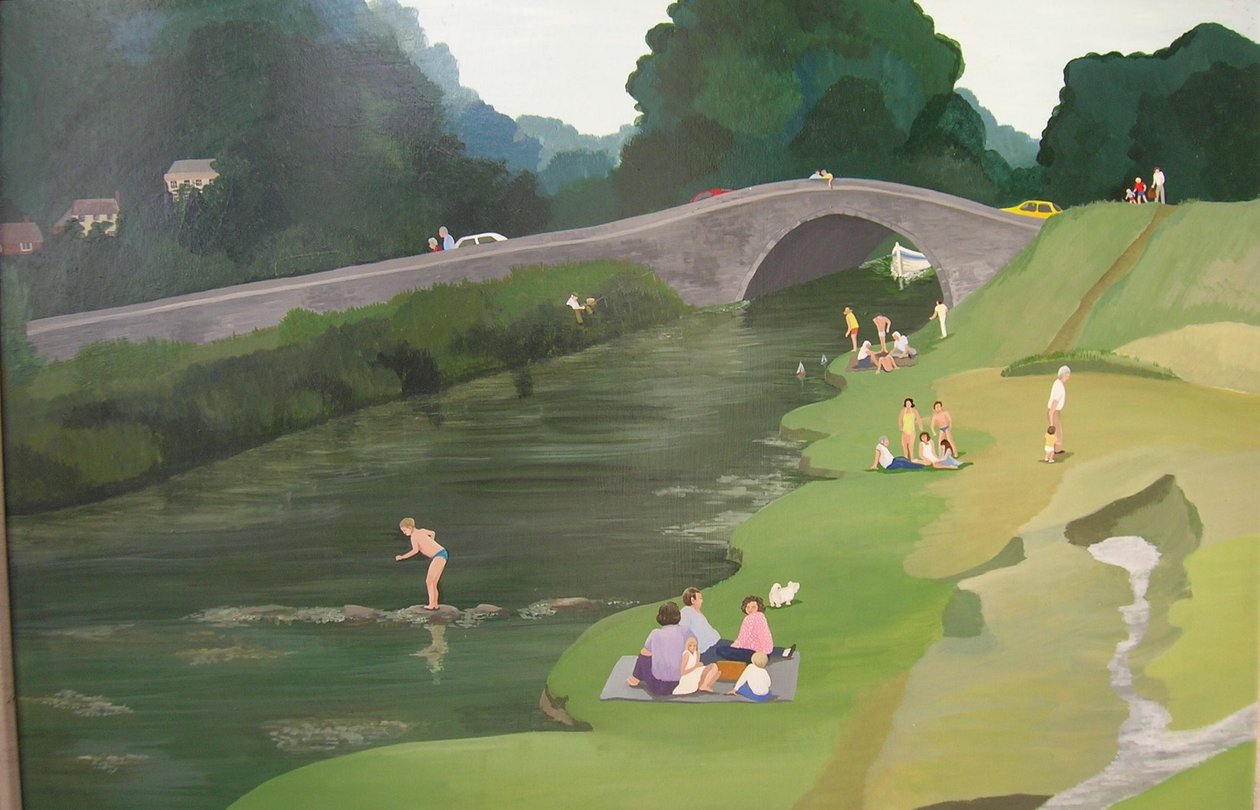 Riverside Picnic, 1989 (akryl na płycie) autorstwa Maggie Rowe