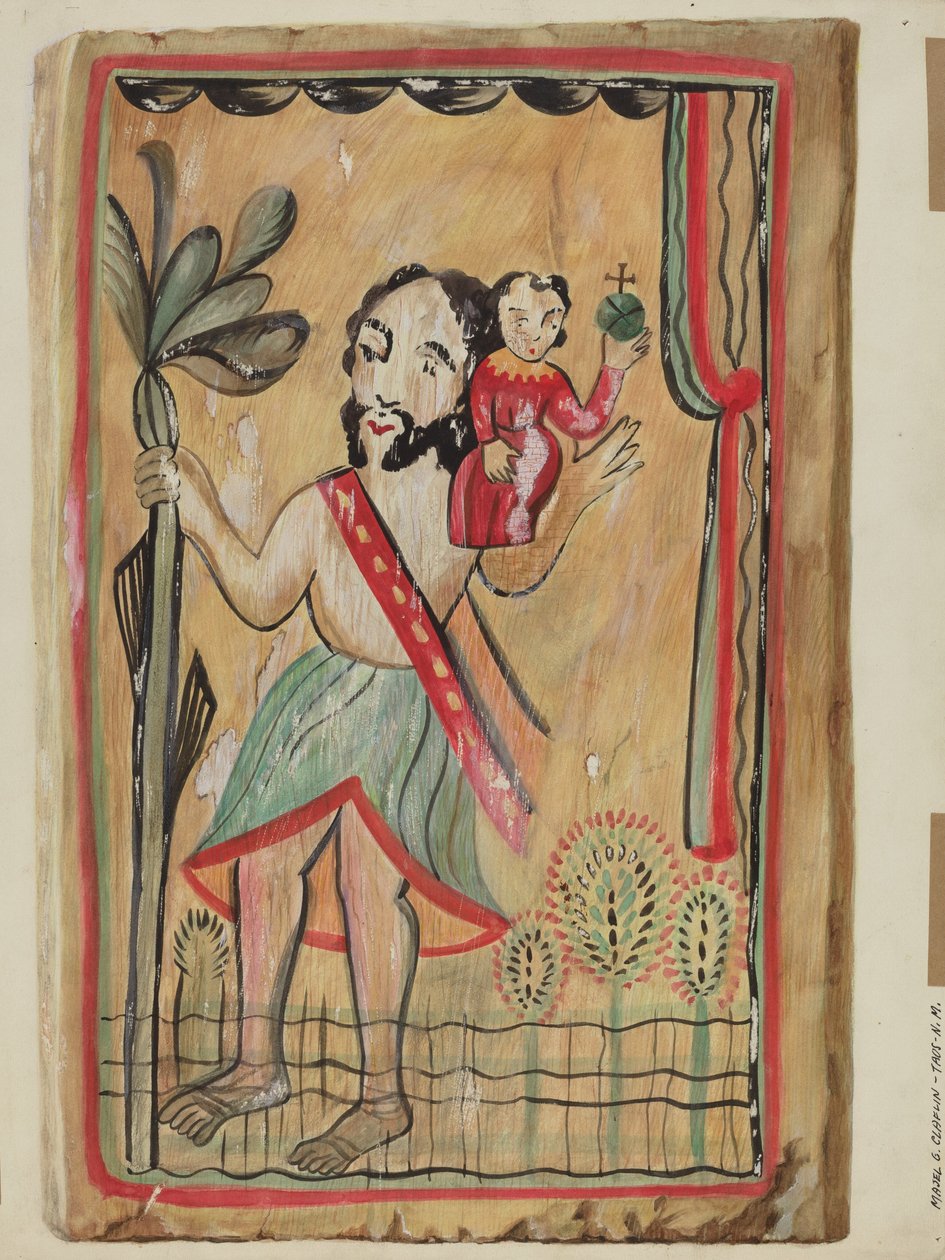 Retablo - San Christopher, 19351942. autorstwa Majel G. Claflin