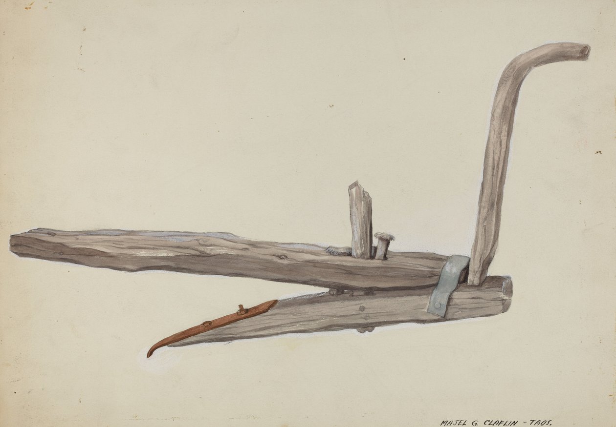 Pług drewniany, ca. 1937. autorstwa Majel G. Claflin
