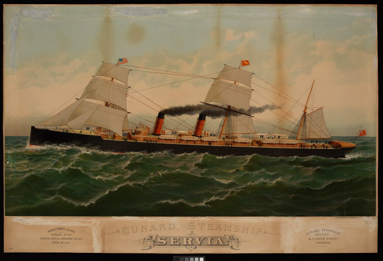 Cunard Steamship Servia... (chromolitografia) autorstwa Major and Knapp Sarony